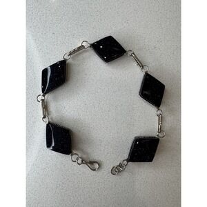 Silver Color Metal Blue Goldstone Diamond Link Bracelet & 4Ocean Beaded Bundle